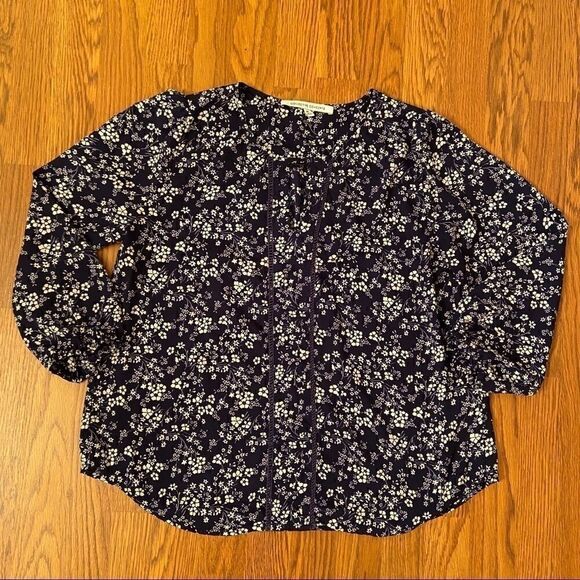 Collective Concepts Navy Floral Chiffon Top Size M - Picture 1 of 7